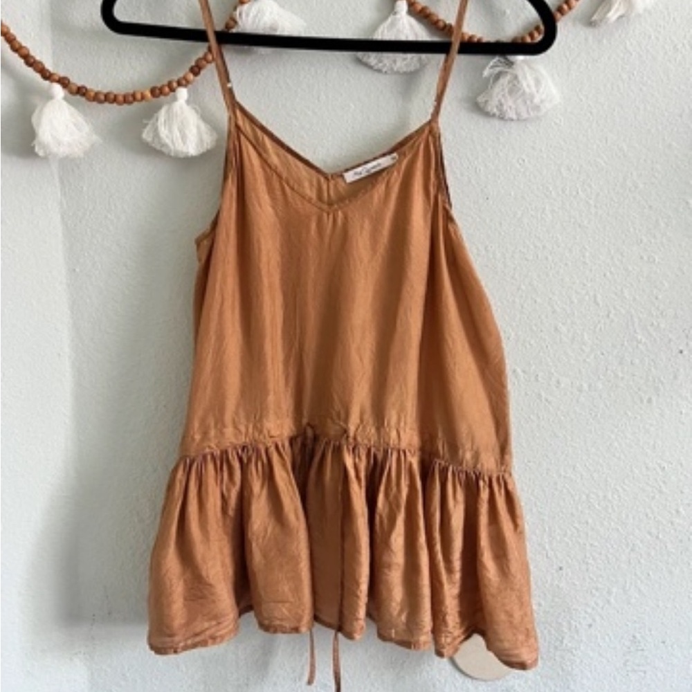 Madewell Caramel Spaghetti-Strap Peplum Tank